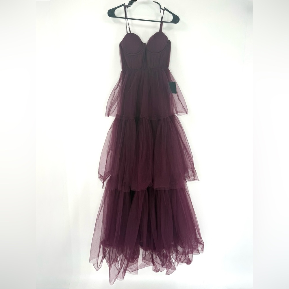 Lulus Unforgettable Poise Tulle‎ Bustier Tiered Maxi Dress, Plum Purple, XS, NWT - Picture 10 of 15